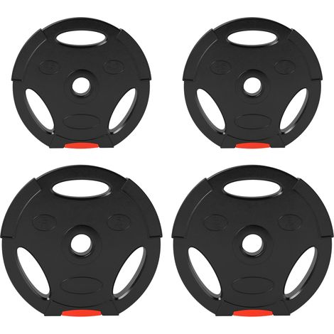 Disques de poids, plaques de poids 2 x 5 kg et 2 x 2,5 kg, avec trois poignées avec trous de Ø 25 mm, noir (1/5)