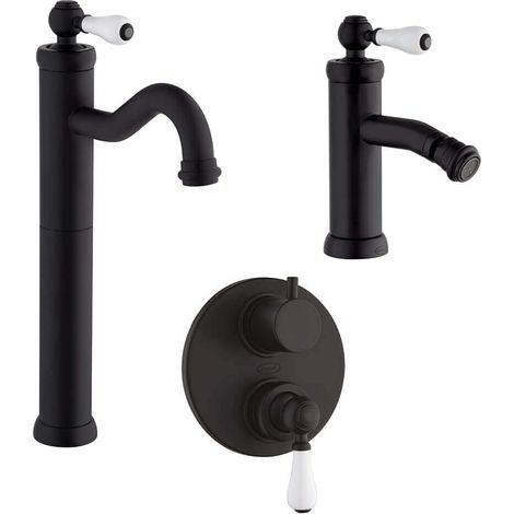 Miscelatori lavabo alto bidet e doccia incasso con deviatore Jacuzzi Rubinetteria modello Tosca nero opaco (1/5)