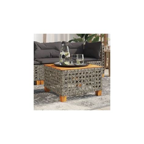 Table de jardin gris 55x55x36 résine tressée et bois acacia (1/5)