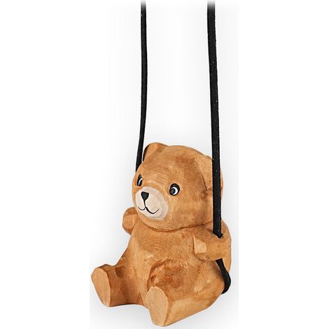 Holz-Schaukel-Teddybär Autoanhänger handgeschnitzt und bemalt (1/5)