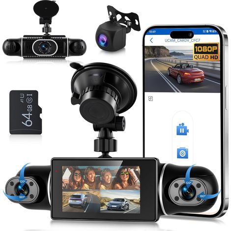 1080P Dashcam Voiture 360° avec 5GHz WiFi, 4 Caméras Avant Arrière Intérieur Gauche, Nachtsicht Ohne Licht, Écran Tactile IPS 3", Enregistrement en Boucle, Capteur G,Contrôle Via Application (1/5)