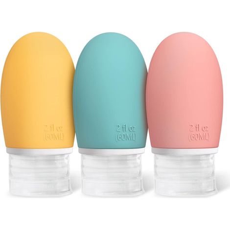Reiseflaschen Silikon 60ml Auslaufsicher 3 Stück Gelb Cyan Rosa (1/5)