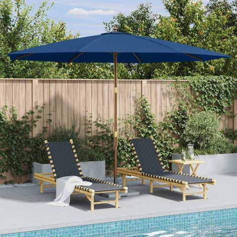 Parasol d'extérieur, Parasol pour Balcon Jardin Plage Terrasse, avec mât en bois 350 cm Bleu OIB4095E (1/5)