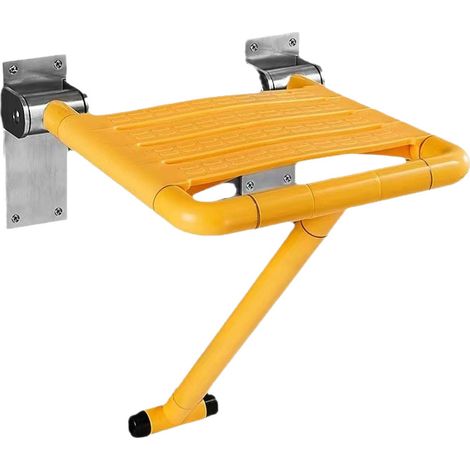 Siège de douche pliant en aluminium recouvert d'époxy jaune – Charge maximale : 190 kg – Résistant à la corrosion – Fixation murale facile (1/3)