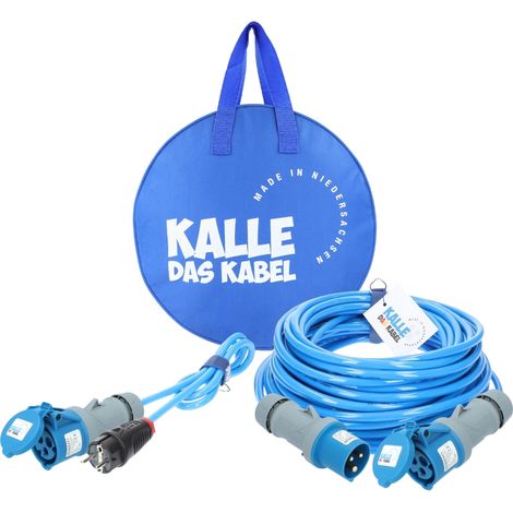 KALLE Camping Starter Set Campingkabel Polyurethan BLAU 3G 2,5 mm² 25 Meter + Adapterkabel 3G 2,5 mm² 1,5 Meter Schuko Stecker auf CEE Kupplung