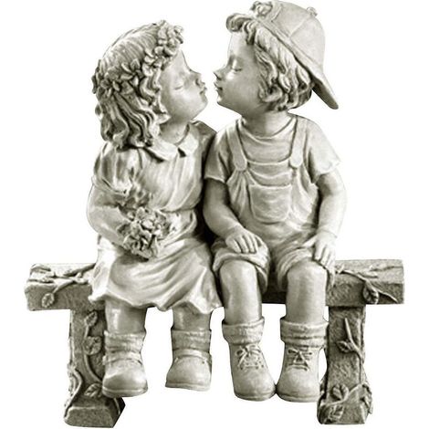 Banc Enfants - Résine Effet Pierre - Motif Baiser - Décoration Jardin Intérieur - 1 Pièce (1/5)