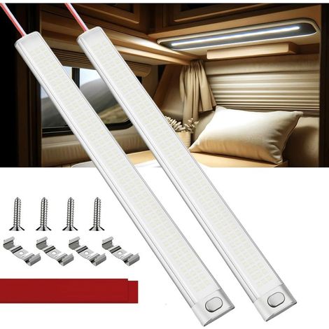 Barre LED 12V Camping Car, 2PCS Reglette LED 12V avec Interrupteur, 1600LM Lampe LED 12V, Eclairage Voiture Lumineuse pour Voiture/Camion/Camping-Car/Bateau/Van/Interieur (1/5)