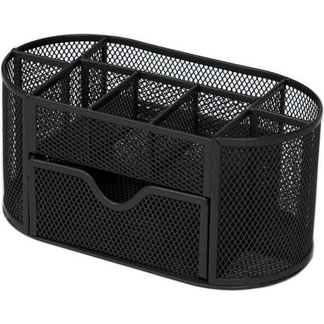 Organizador de escritorio de malla con cajones, multifuncional, adecuado para almacenamiento de papelería, organización escolar y de oficina en el hogar (estante de almacenamiento, negro).