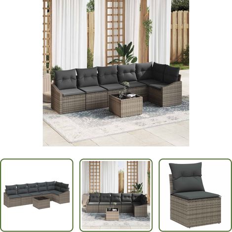 vidaXL Conjunto de sofás de jardín 7 uds. Gris Claro ratán sintético (1/5)