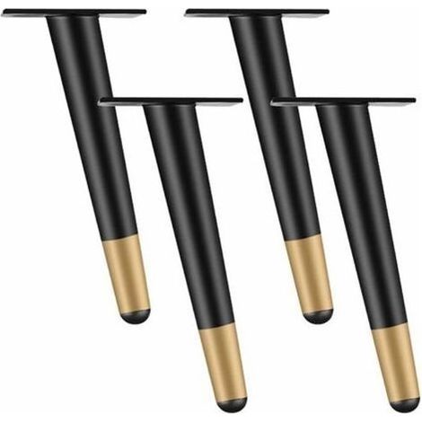 Set de 4 Pieds de Meuble 10cm Pieds pour Table Chaise en Métal avec Base Silencieuse Antidérapante Noir+Doré