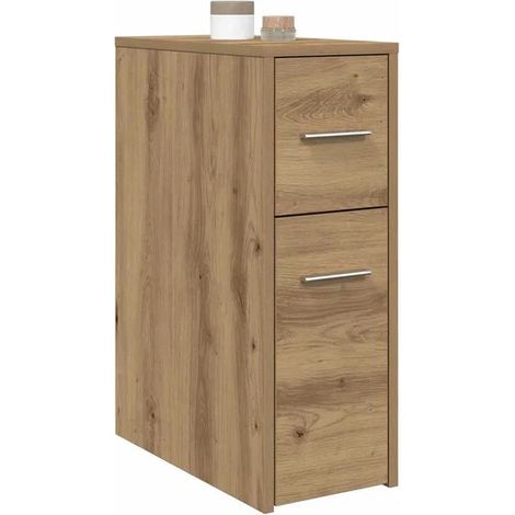 Meuble de Salle de Bain Étroit avec Roues - Chêne Massif Artisanal, Rangement Compact et Élégant pour Petit Espace (1/5)