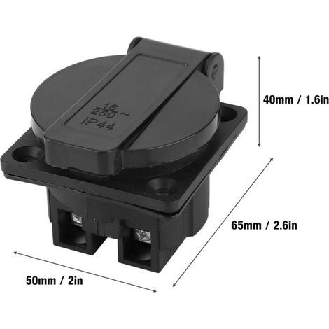 Schwarze, wasserdichte Industriesteckdose 250 V 16 A für Generatoren, deutsche Ausführung