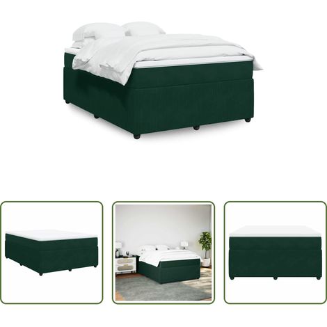 vidaXL Surmatelas -  Sommier à lattes de lit et matelas Vert foncé 140x190cm Velours (1/5)