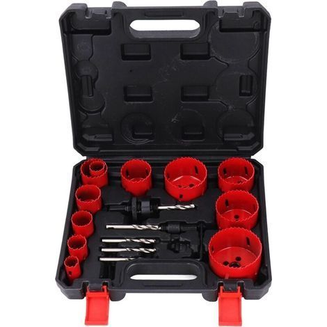 Ensemble de 18 scies cloches bimétalliques, avec mandrins, embouts et scies à vis, pour métaux tendres, bois, plastique, planches de 1,9 cm à 5,8 cm. (1/5)