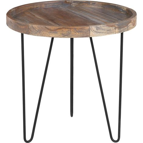 Mesa auxiliar de madera oscura patas negras 50 x 50 x 50 cm industrial rústico Bondiss