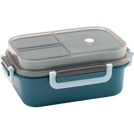 Lunchbox mit Fächern, 2-lagige integrierte Lunchbox, auslaufsichere Bento-Lunchbox mit Besteck für Arbeit, Schule, Picknick, Blau, 1250 ml