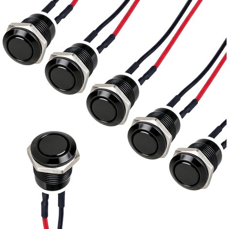 6 Pièces 12 MM Bouton Poussoir Précâblés, 12 V 2 A Interrupteur à Bouton-Poussoir Métallique Momentané Tête Plate pour Voiture Bateau, Étanche IP65 (1/5)