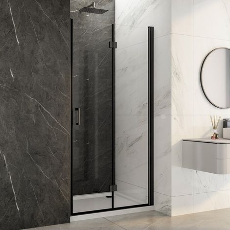 Duschtür Nischentür 90x195 cm Schwarzer Duschabtrennung Duschkabine Falttür Dusche Drehfalttür Nische 6mm NANO ESG Glas Faltbar Duschwand