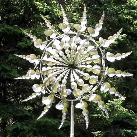 Windmühlen für den Außenbereich, kinetische 360°-Windspiele, 3D-reflektierende Magie und einzigartiges Windspiel, Wetterfahne für Bauernhaus-Außengartendekoration, Silber (1/5)