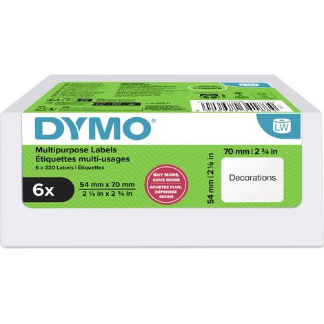 DYMO 2234188 Rotolo di etichette 70 x 54 mm Bianco 6 Rotolo(i) Staccabile Etichetta universale, Etichetta per CD, Etich (1/5)