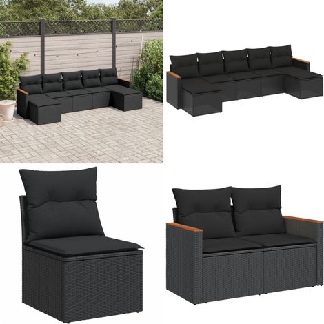 Salon de jardin 7 pcs avec coussins noir résine tressée - Ensemble Salon De Jardin - Mobilier Extérieur - Meubles De Jardin - Salon De Jardin Design - Set Salon De Jardin - Home & Living (1/5)