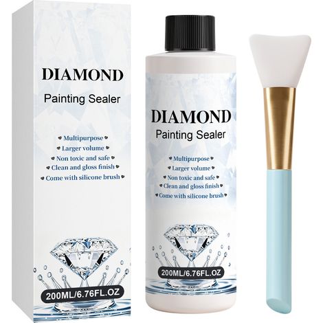 Vernis de finition pour peinture diamant DIY : finition brillante et mate, agent de scellement, agent protecteur anti-salissures et anti-poussière (200 ml) + pinceau en silicone 1 (1/5)