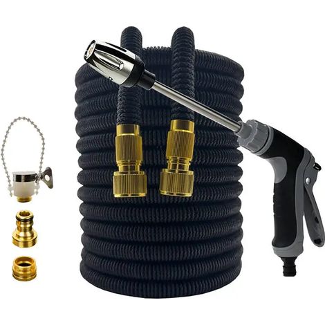 Tuyau d'arrosage extensible pour jardin (noir, 1/2 po, 25 pi) - Tuyau d'arrosage flexible haute pression - Fournitures d'irrigation horticole - Pistolet à eau pour laver la voiture