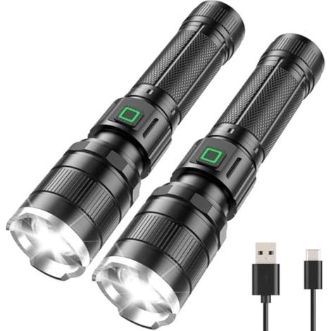 Torcia a LED ricaricabile ad alte prestazioni, 10.000 lumen, batteria da 2000 mAh, 3 modalità di illuminazione, impermeabile (IP65) e antiurto. Compatta, portatile e (1/5)