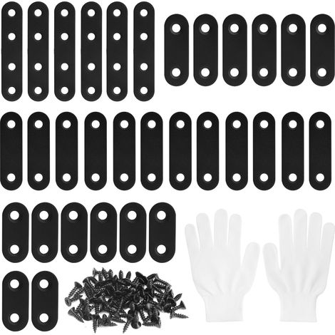 Lot de 32 équerres d'angle plates et droites en métal noir avec vis connecteurs plats pour bois Plaque perforée en métal Plaques de connexion pour meubles en bois 37x 16/47x 16/57x16/77x16mm (1/5)