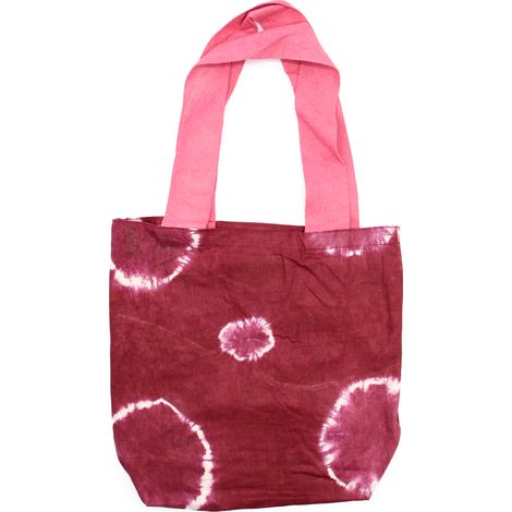 Sac en Coton Tye-Dye Naturel (8oz) - 38x42x12cm - Anneaux Marron - Anse Rose- Vendu par 1 (1/3)