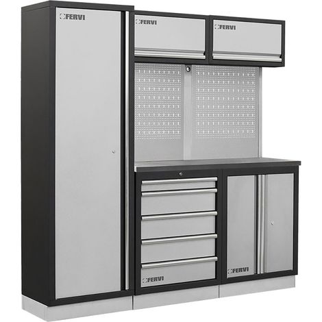 Arredamento modulare per officina FERVI A008C - 1960 x 498 x 2000 h mm - piano in acciaio inox (1/2)