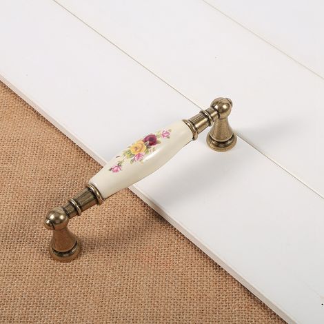 Poignée de porte en céramique Bronze, bouton tirage pour meuble, placard et tiroir, style floral rustique, quincaillerie DIY, modèle n°1 (1/5)