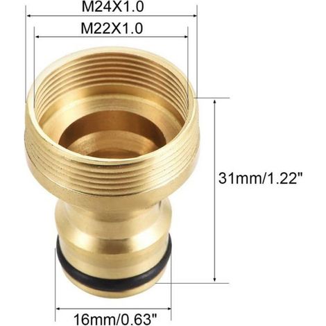 Adaptateur Robinet Laiton, Raccord Tuyau Jardin Fileté Intérieur 21-22 mm Extérieur 23-24 mm, Connecteur pour Système d'Irrigation Jardinage (1/5)