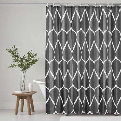 Rideau de Douche Tissu Polyester Lavable en Machine Rideau Salle de Bain Baignoire avec 12 Crochets Imperméable 180 x 200 cm Noir (1/4)