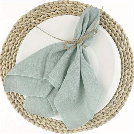 Ensemble de 12 serviettes de table en lin lavables, en tissu souple, idéal pour les réunions, les fêtes et autres occasions. 32 x 32 cm, gris-vert. (1/5)