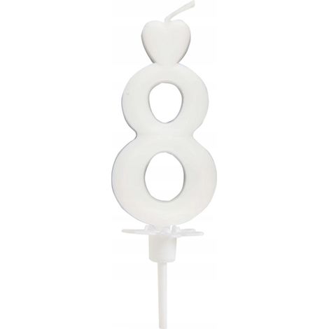 Vela en forma de corazón número 8, blanca, 6,5 cm