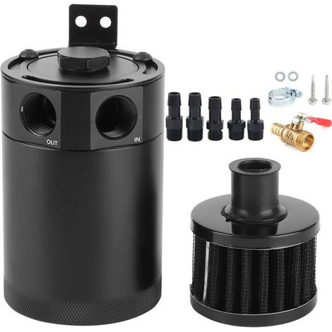 Separador de aceite y gas de 3/8 de pulgada, tanque deflector de doble puerto con válvula de drenaje, cilindro universal (1/4)