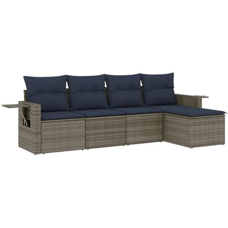 Maison Exclusive - 5-teiliges Gartensofa-Set mit Kissen, grau, Po