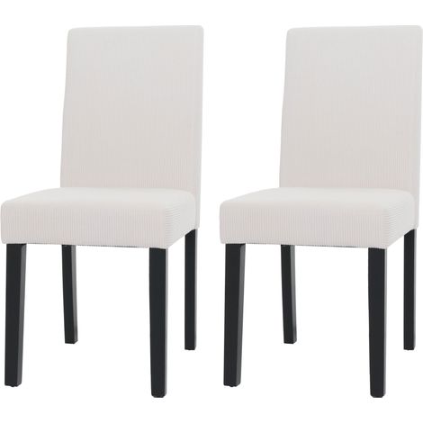 Lot de 2 chaises de salle à manger dossier haut en tissu velours côtelé crème pieds en bois foncés 040007326