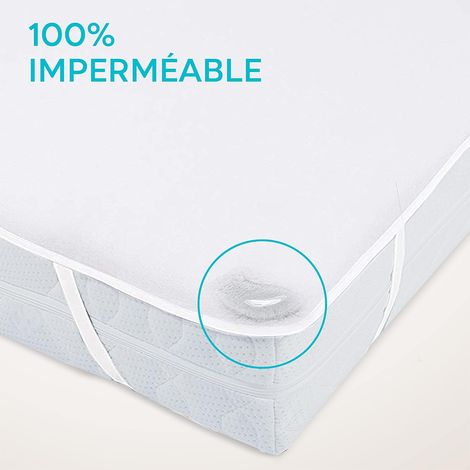 - Protege Matelas 140x190 Imperméable Certifié Oeko TEX - Alese 140x190 cm en Coton Respirant avec 4 Coins Elastiques (1/3)