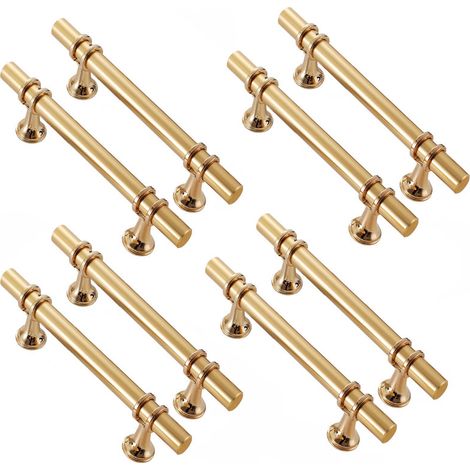 8 tiradores dorados para muebles, modernos tiradores de aleación de zinc para armarios, aptos para cocina, baño, dormitorio y oficina (distancia entre agujeros: 128 mm)