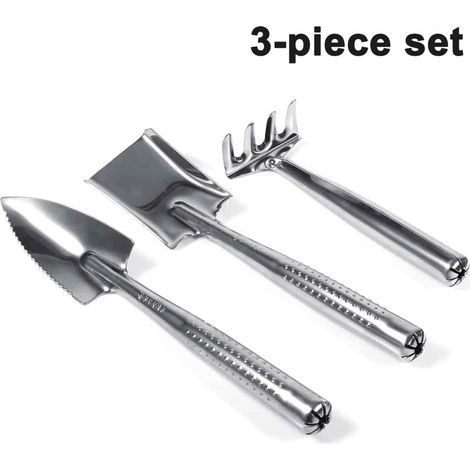 Mini kit d'outils de jardinage - 3 pièces : pelle, bêche, râteau - pour enfants, plantes grasses (1/4)