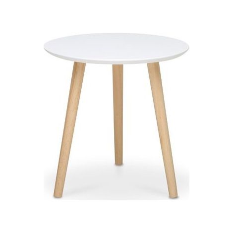 Runder weißer Couchtisch mit 3 Füßen aus Kiefernholz, Durchmesser 48 x Höhe 45 cm