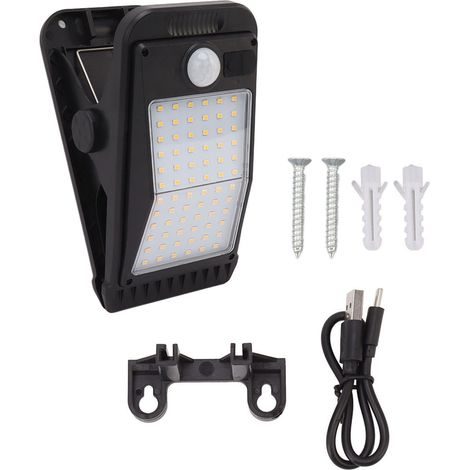 Ortviai Lampe Solaire à Pince Extérieure avec Détecteur de Mouvement, 72 LED Blanc Froid, Batterie Intégrée et Charge USB (1/5)