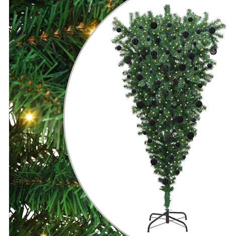 Umgedrehter Kunst Weihnachtsbaum mit Kugelset Grün 210 cm PVC vidaXL