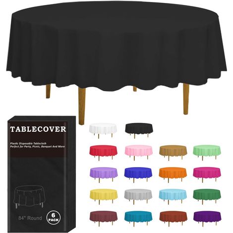 Lot de 6 nappes Rondes jetables en Plastique Noir de 213,4 cm pour fête, Anniversaire, Mariage, Noël (1/5)