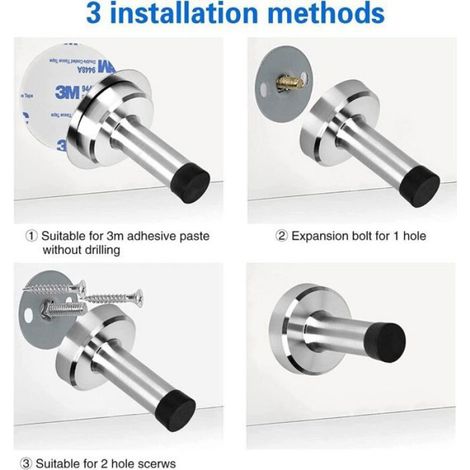 Butée Porte - Acier Inoxydable - Autocollante - Avec Tampon Caoutchouc - Protection Murale - Ressort 6 cm - Lot de 6 (1/5)