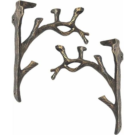 Support D'étagère - Fonte - Forme De Branche - Triangle Décoratif - Pour Planche En Bois - 2 Pièces (1/5)