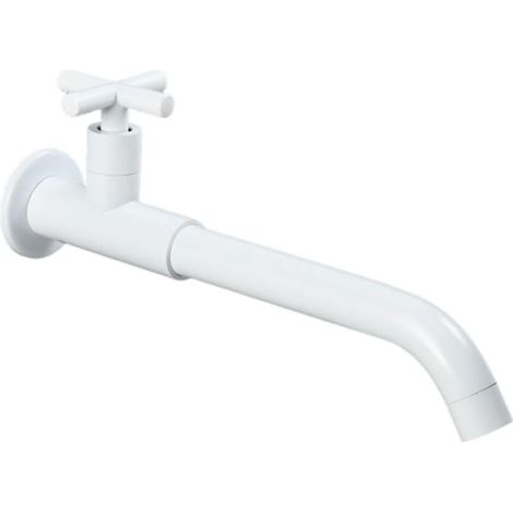 Robinet d'eau froide - Robinet pivotant à 360° - avec poignée en croix - pour éviers de cuisine, jardins - Blanc - 1 pièce - 28 cm (1/5)