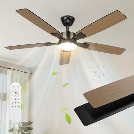 2 Couleurs Pales Réversibles Ventilateur Plafond avec Lumiere, 132cm Silencieux Plafonnier Ventilateur Plafond Grand avec Telecommande et LED Lampe pour Exterieur Terrasse, Chambre, Salon